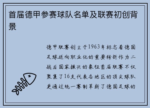 首届德甲参赛球队名单及联赛初创背景