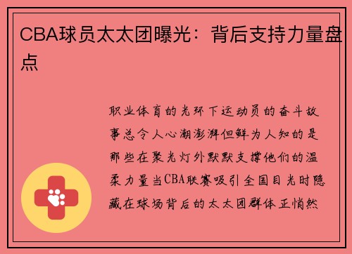 CBA球员太太团曝光：背后支持力量盘点
