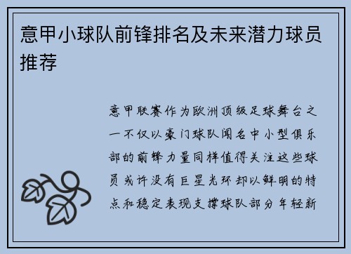 意甲小球队前锋排名及未来潜力球员推荐